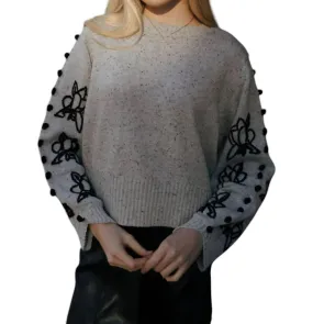 Aaron & Amber - Embroidered Sleeve Sweater
