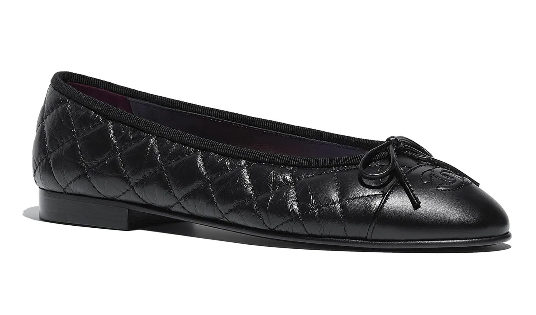 Aged Calfskin Black Ballerina Flats