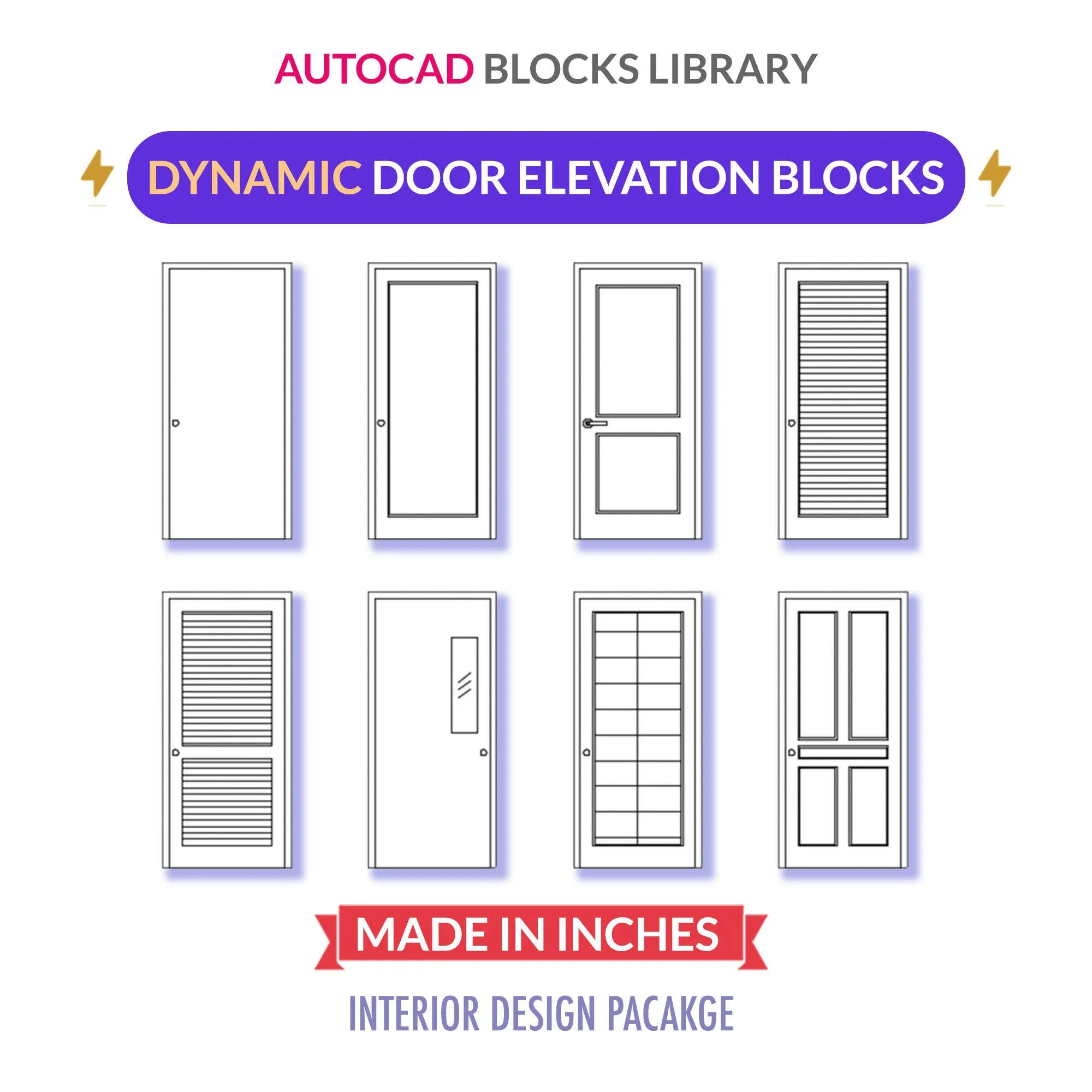 Autocad Standard Door Blocks | Dynamic | Elevations