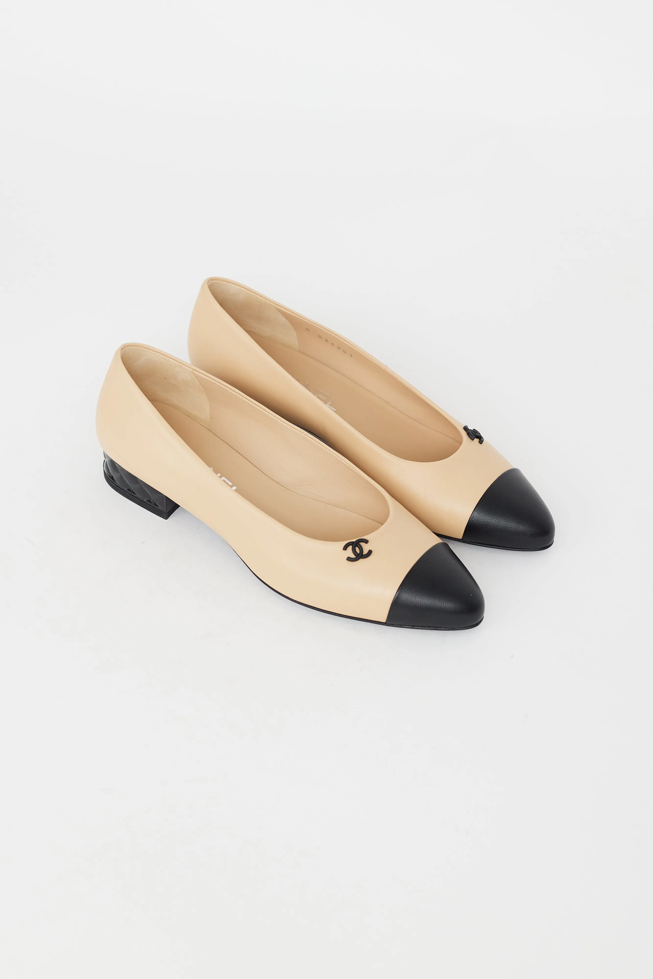 Beige & Black Toe Leather Flat