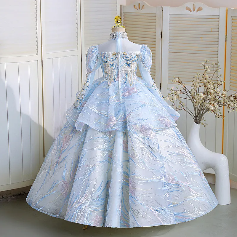 Birthday party dress girls sequined long sleeve princess dress wedding flower girl dress