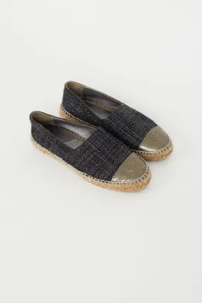 Blue & Multicolour Tweed Logo Espadrille Flat