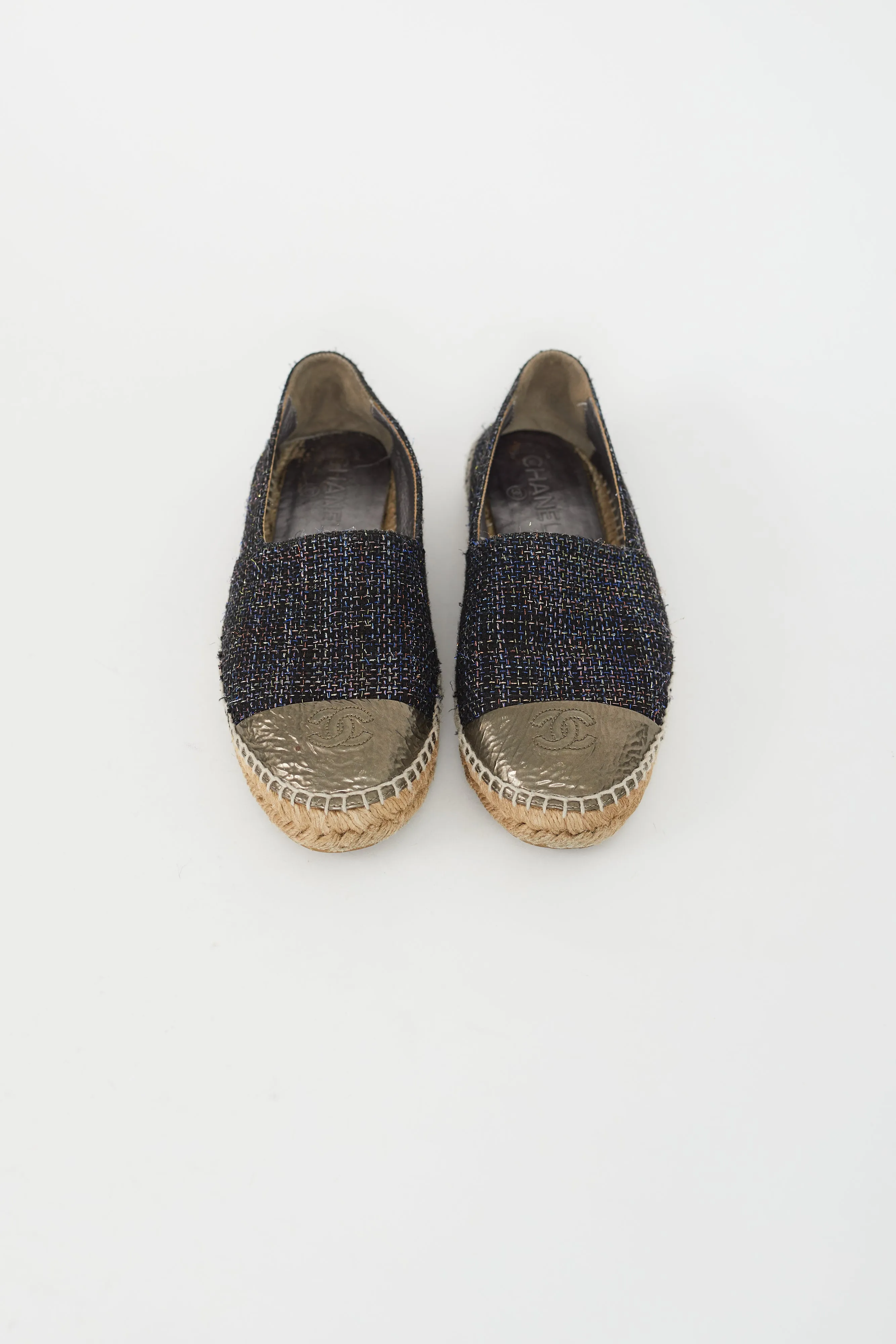 Blue & Multicolour Tweed Logo Espadrille Flat