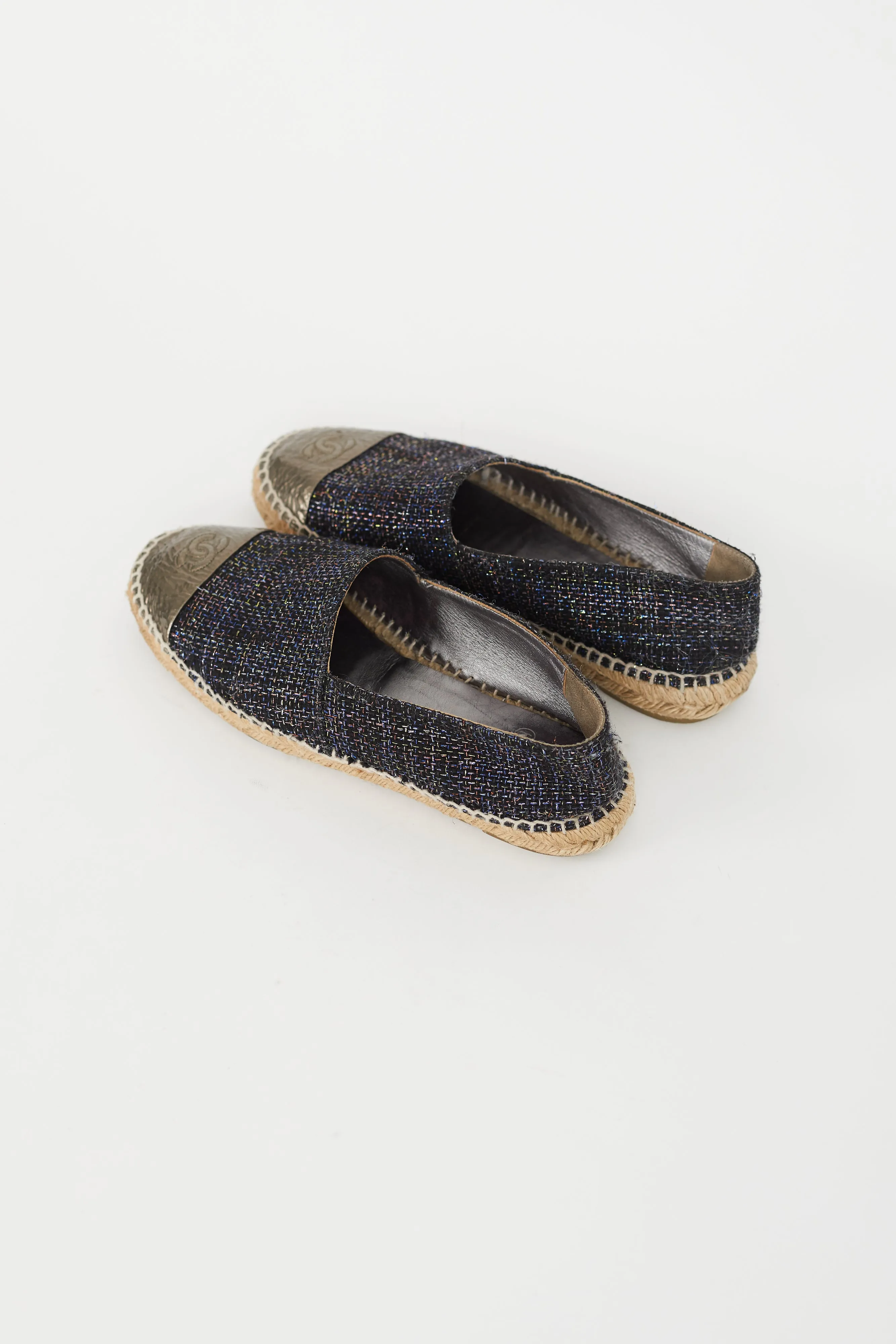 Blue & Multicolour Tweed Logo Espadrille Flat