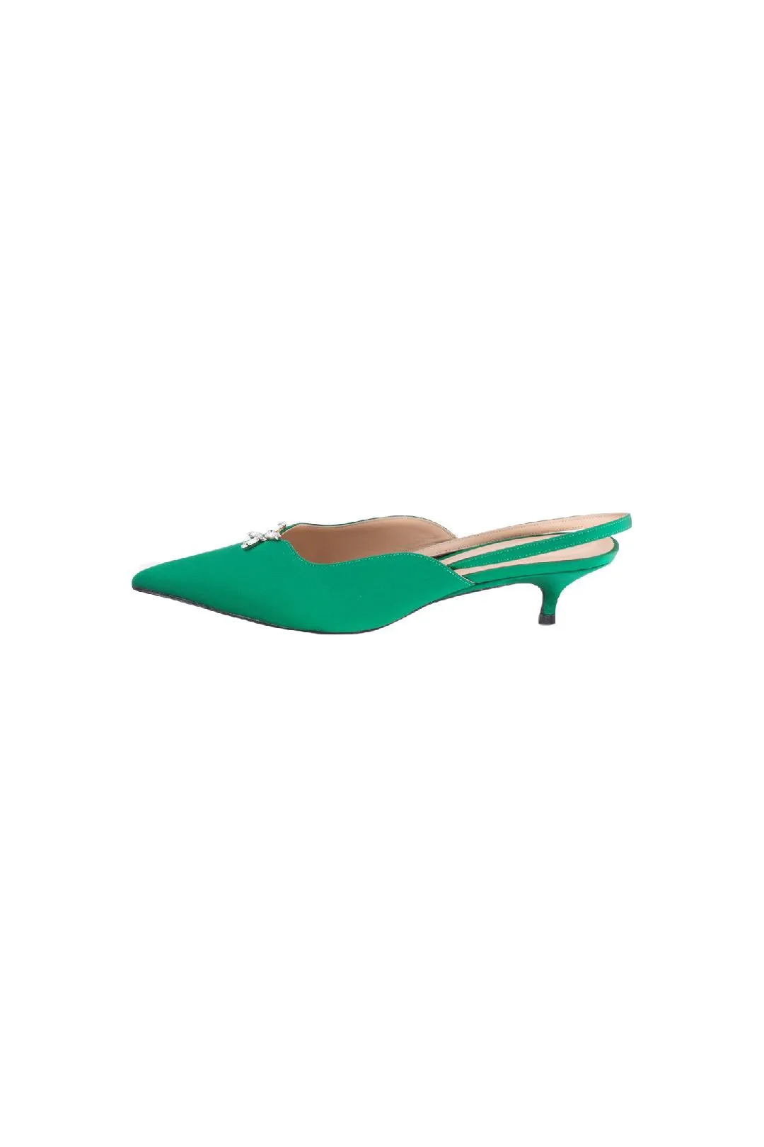 Emerald Green Satin Swarovski Crystal Kitten Heel Pump