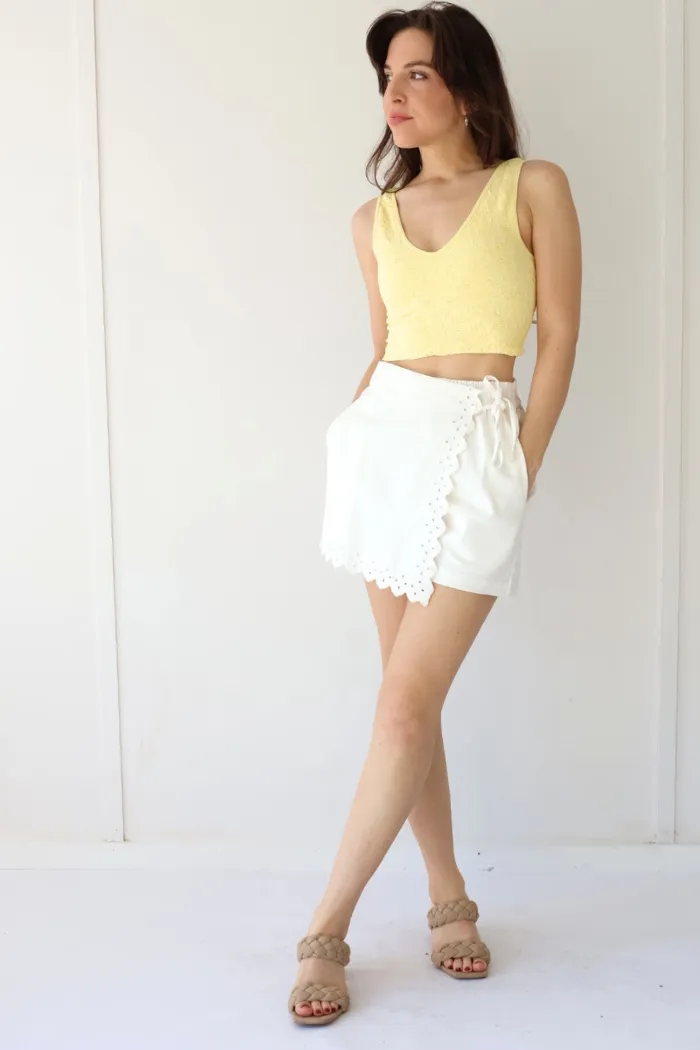 Eyelet Trim Tie Skort in White