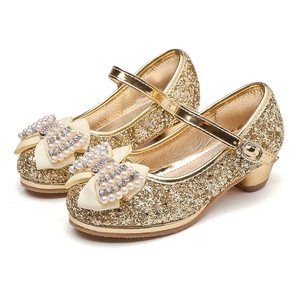 Girl's Glitter Princess Shoes With Rinestone Pearl Bowknot(Toddler/Little Kid)