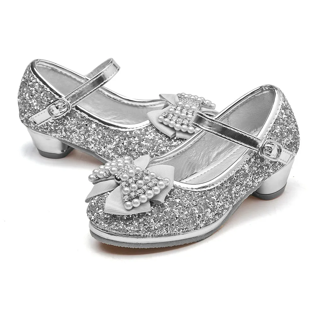 Girl's Glitter Princess Shoes With Rinestone Pearl Bowknot(Toddler/Little Kid)