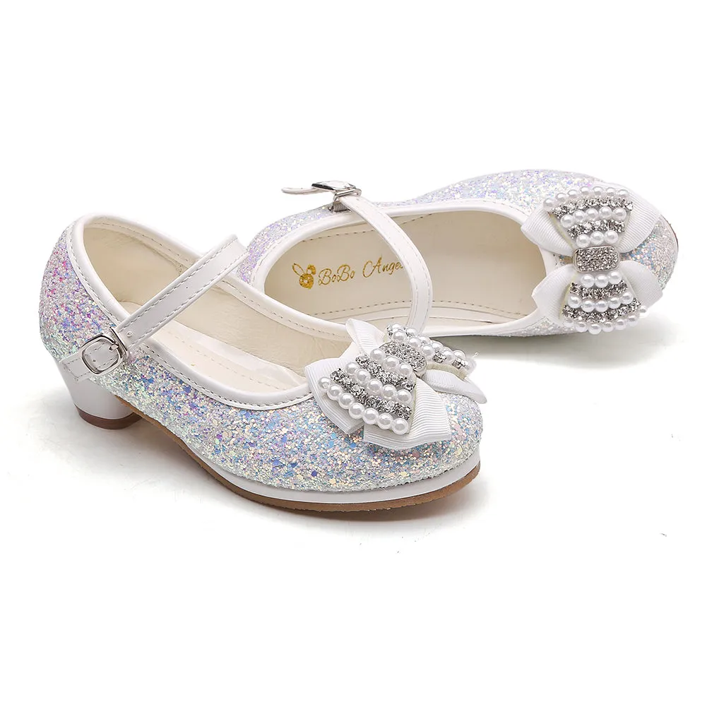 Girl's Glitter Princess Shoes With Rinestone Pearl Bowknot(Toddler/Little Kid)