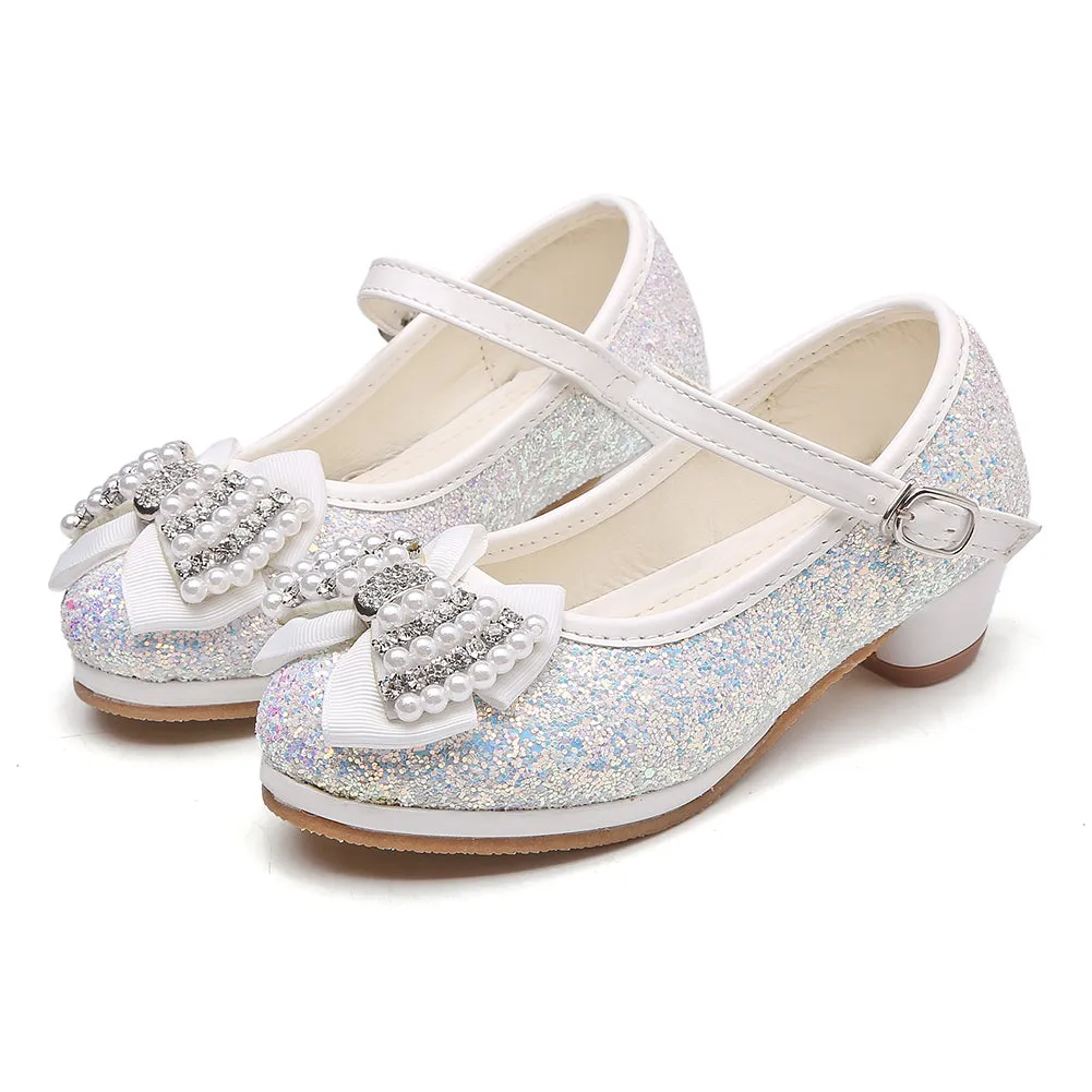 Girl's Glitter Princess Shoes With Rinestone Pearl Bowknot(Toddler/Little Kid)