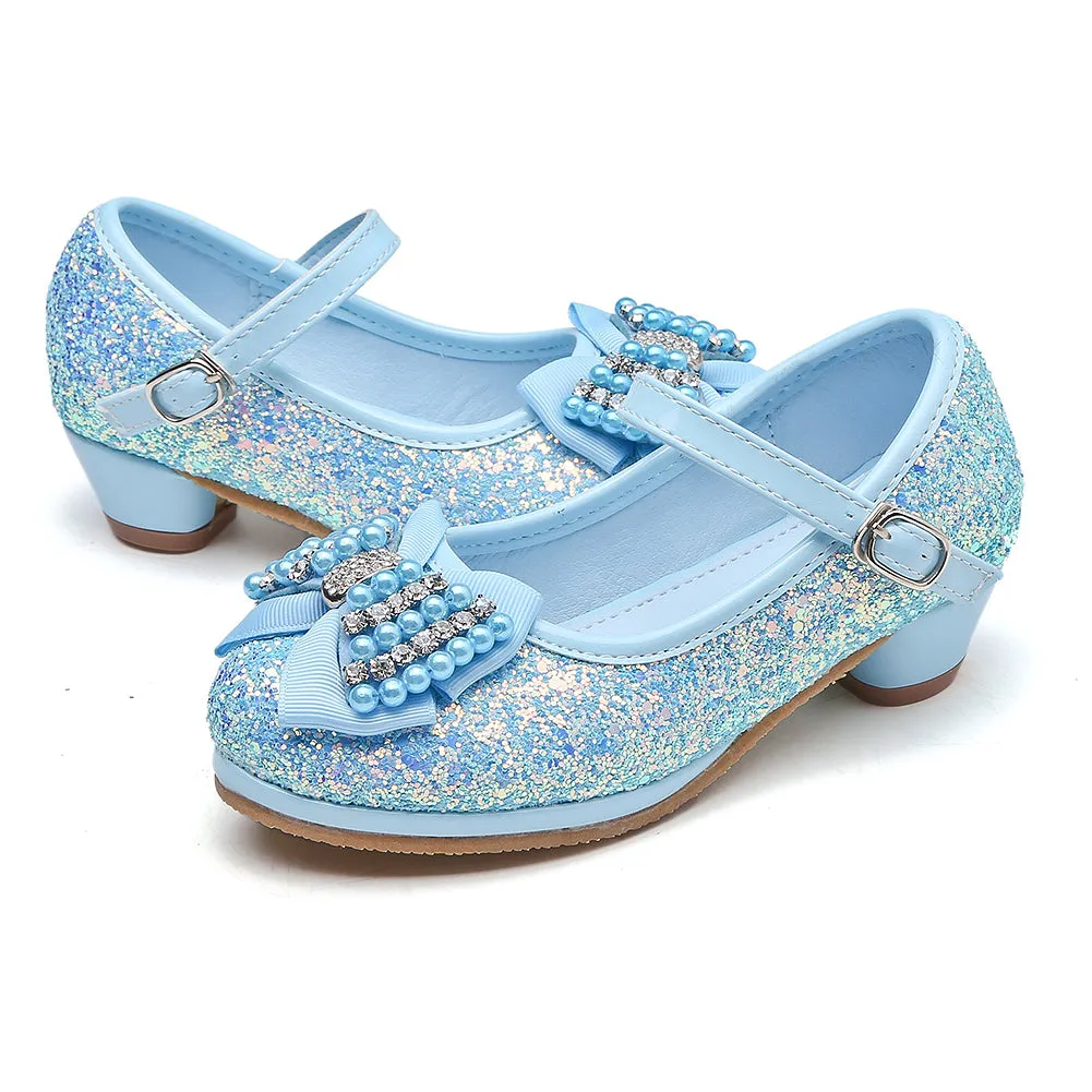 Girl's Glitter Princess Shoes With Rinestone Pearl Bowknot(Toddler/Little Kid)