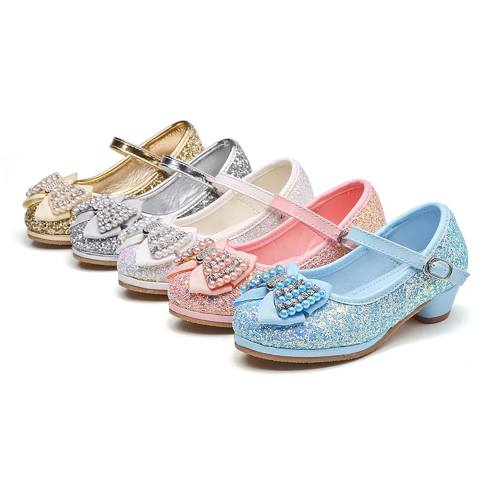Girl's Glitter Princess Shoes With Rinestone Pearl Bowknot(Toddler/Little Kid)