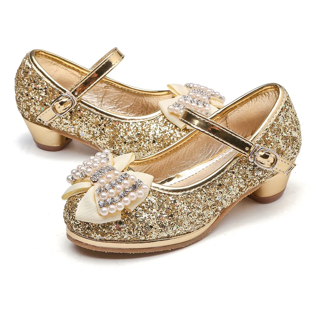Girl's Glitter Princess Shoes With Rinestone Pearl Bowknot(Toddler/Little Kid)