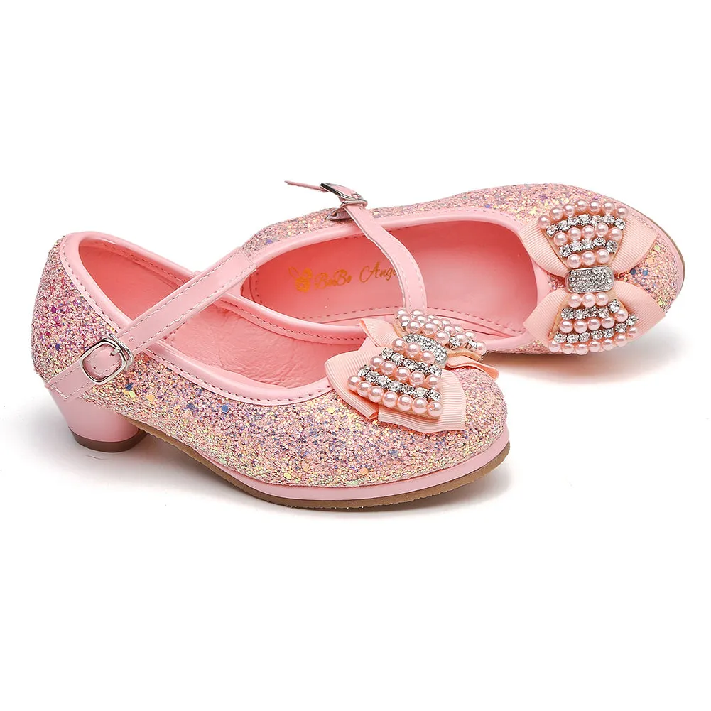 Girl's Glitter Princess Shoes With Rinestone Pearl Bowknot(Toddler/Little Kid)