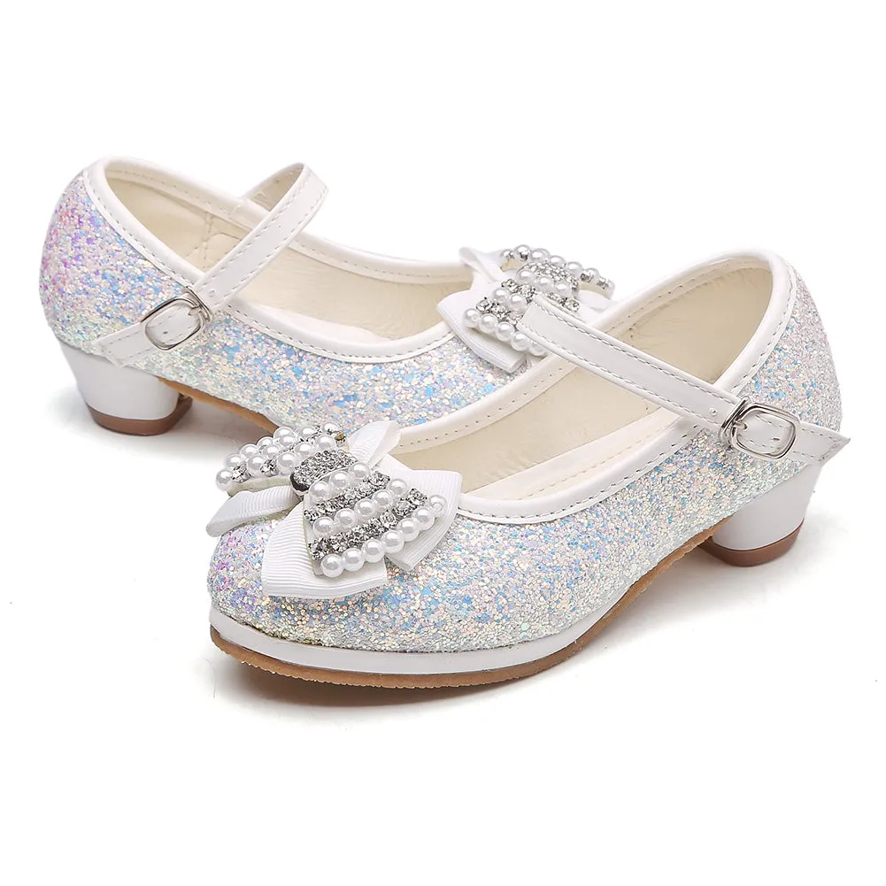 Girl's Glitter Princess Shoes With Rinestone Pearl Bowknot(Toddler/Little Kid)