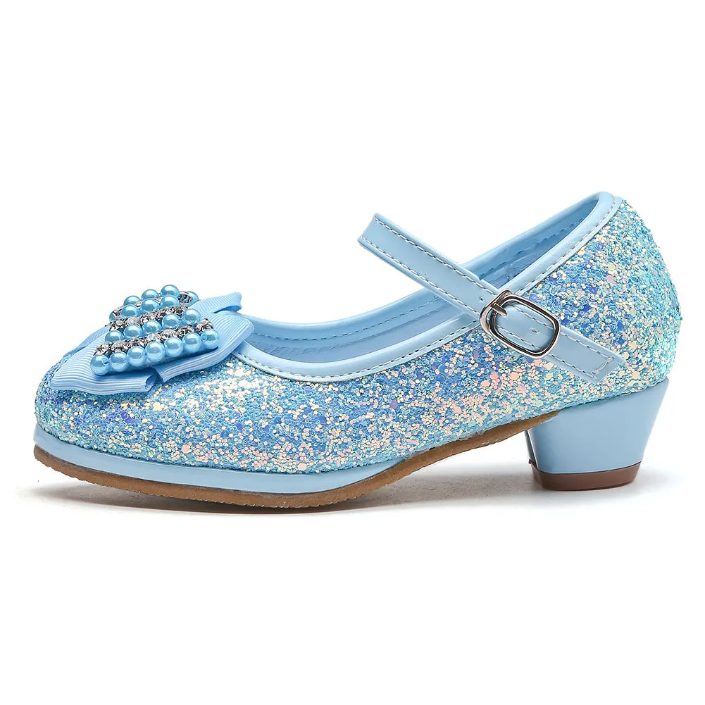 Girl's Glitter Princess Shoes With Rinestone Pearl Bowknot(Toddler/Little Kid)