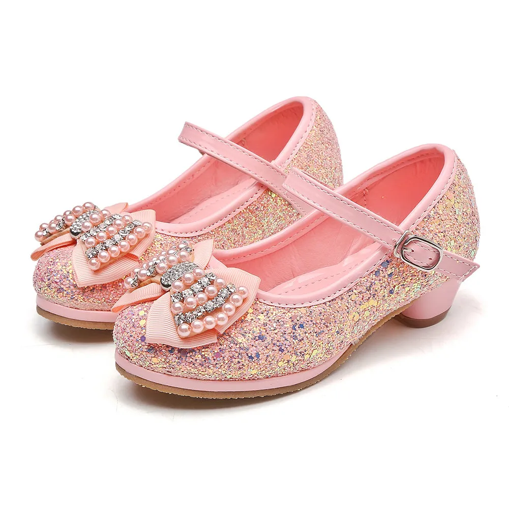 Girl's Glitter Princess Shoes With Rinestone Pearl Bowknot(Toddler/Little Kid)