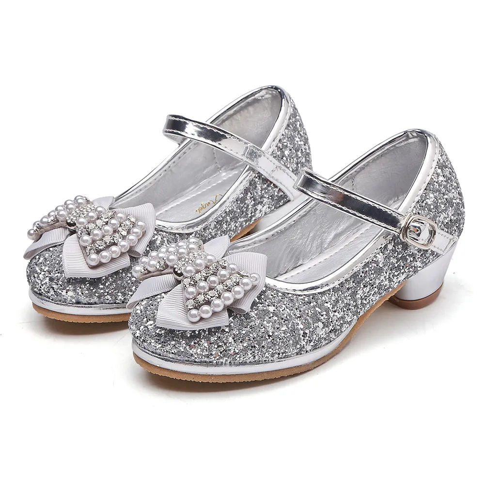 Girl's Glitter Princess Shoes With Rinestone Pearl Bowknot(Toddler/Little Kid)