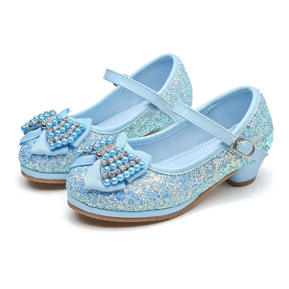 Girl's Glitter Princess Shoes With Rinestone Pearl Bowknot(Toddler/Little Kid)