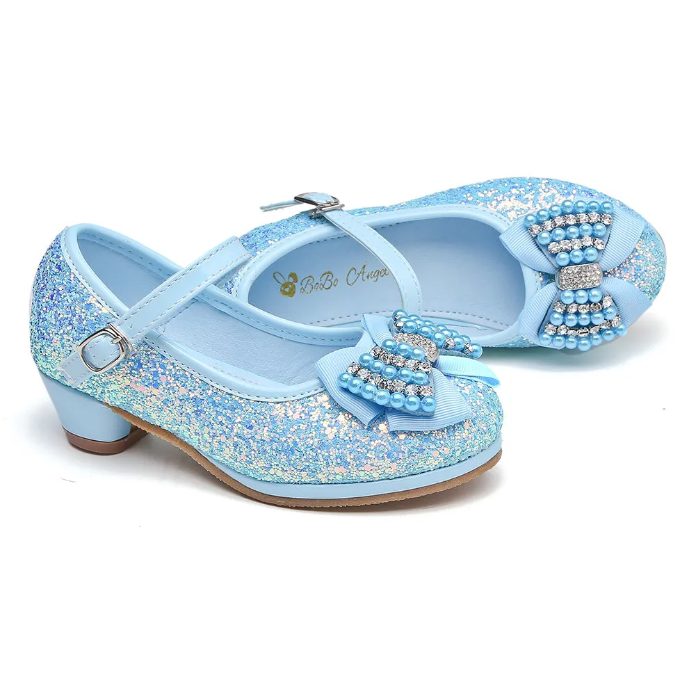 Girl's Glitter Princess Shoes With Rinestone Pearl Bowknot(Toddler/Little Kid)