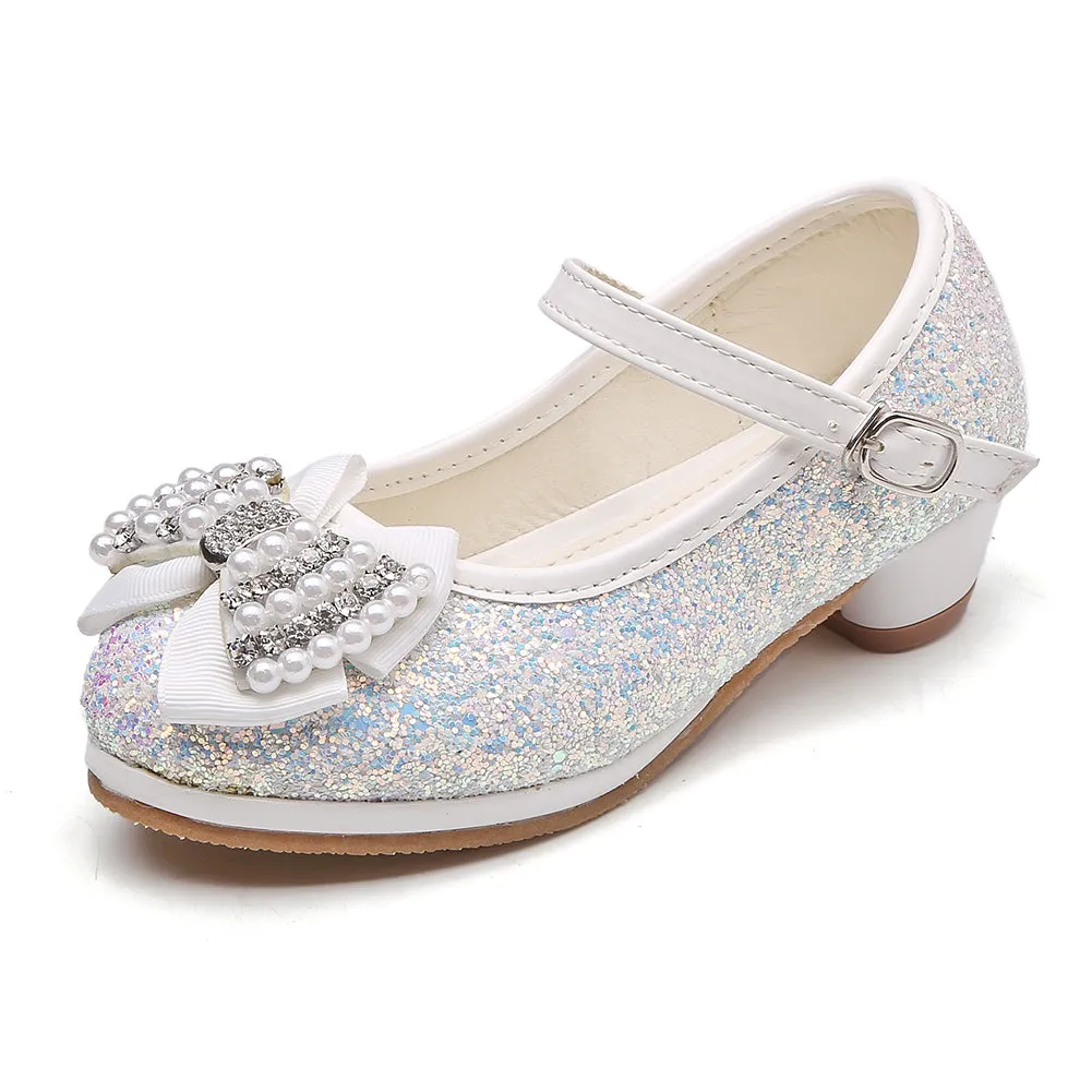 Girl's Glitter Princess Shoes With Rinestone Pearl Bowknot(Toddler/Little Kid)