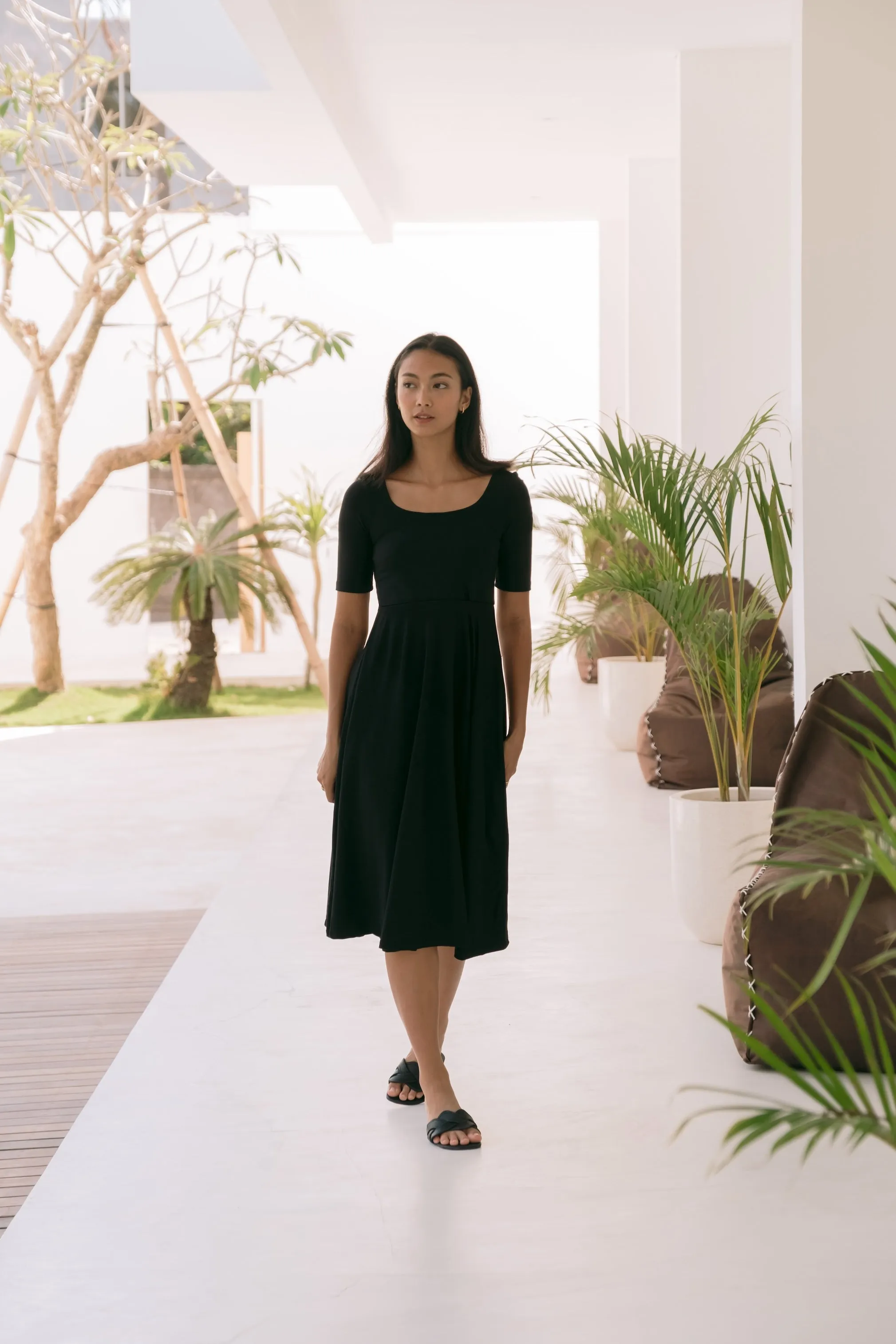 Gisele Elbow Sleeves Skater Bamboo Dress