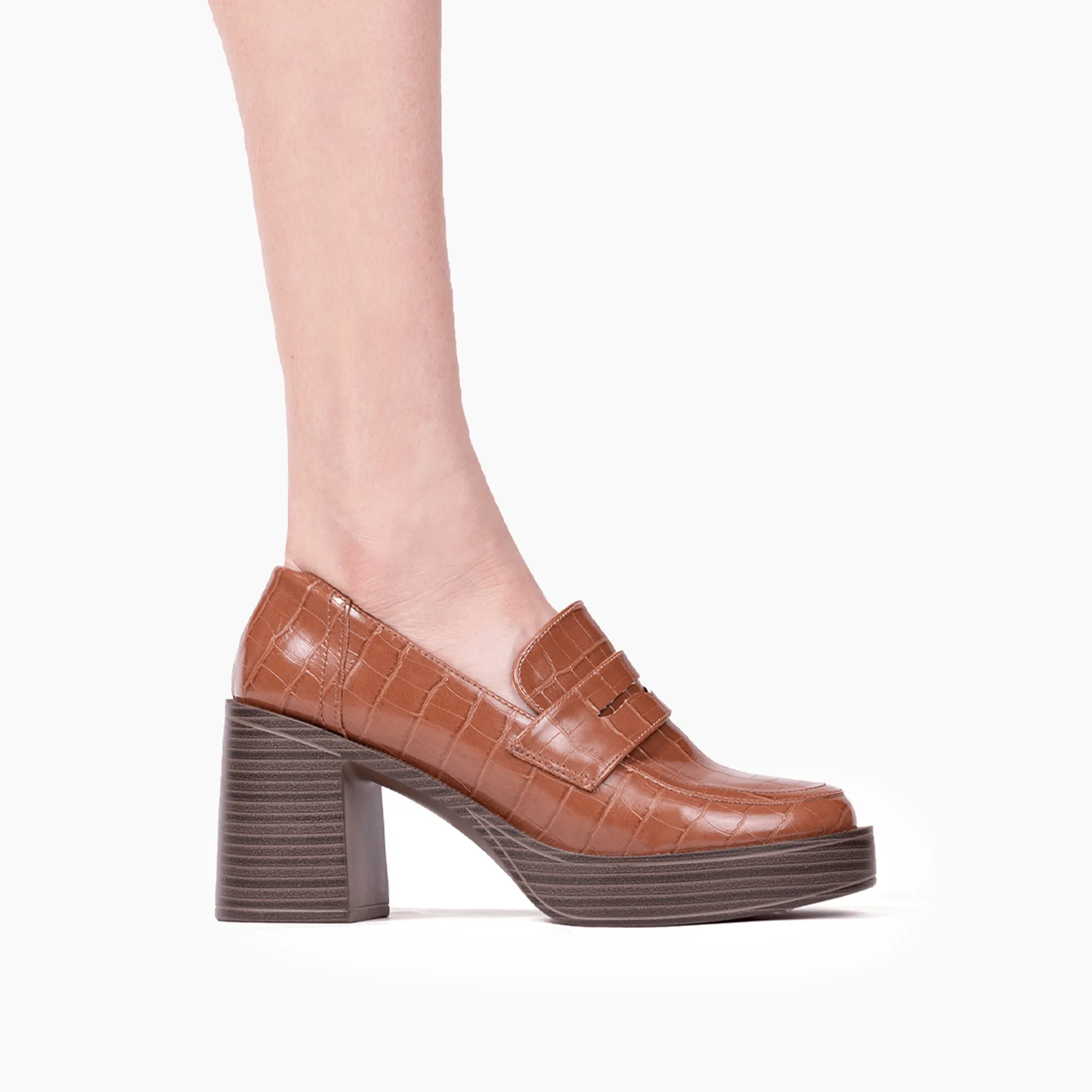 Harper Faux Croc Loafer Heels