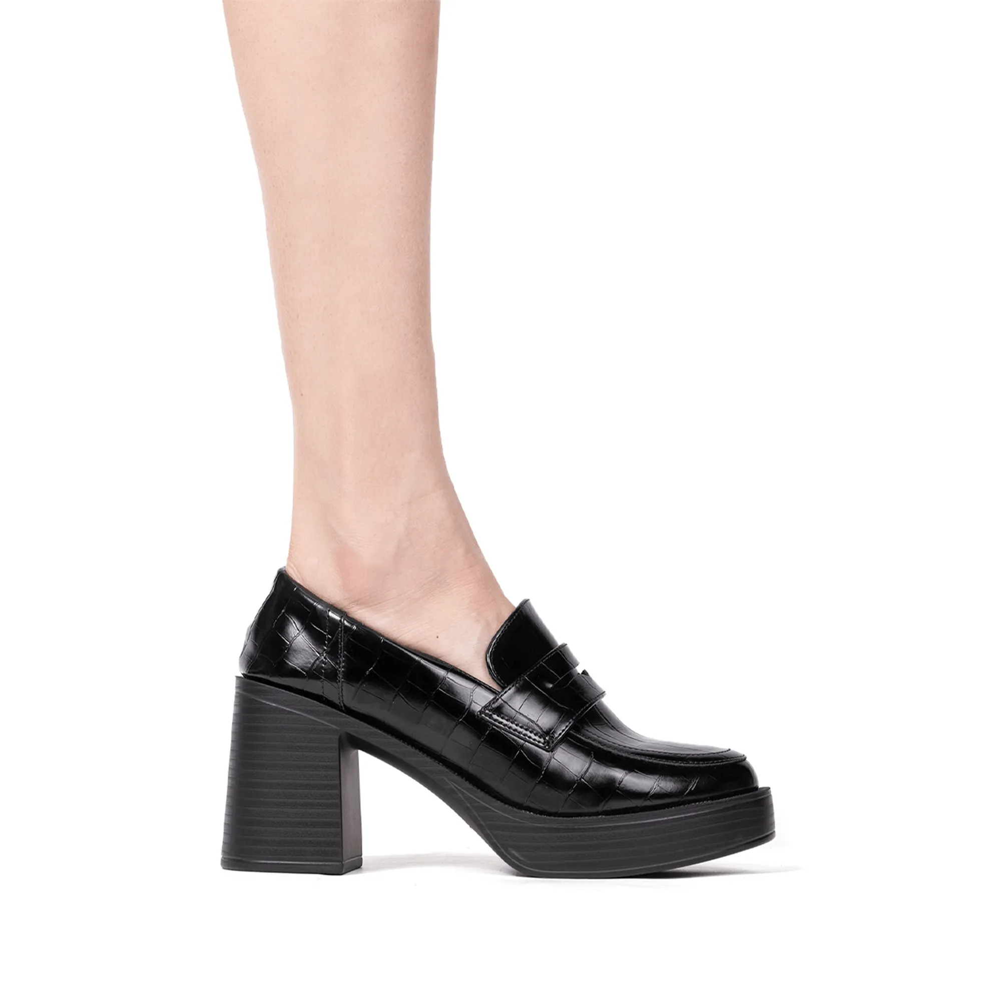 Harper Faux Croc Loafer Heels