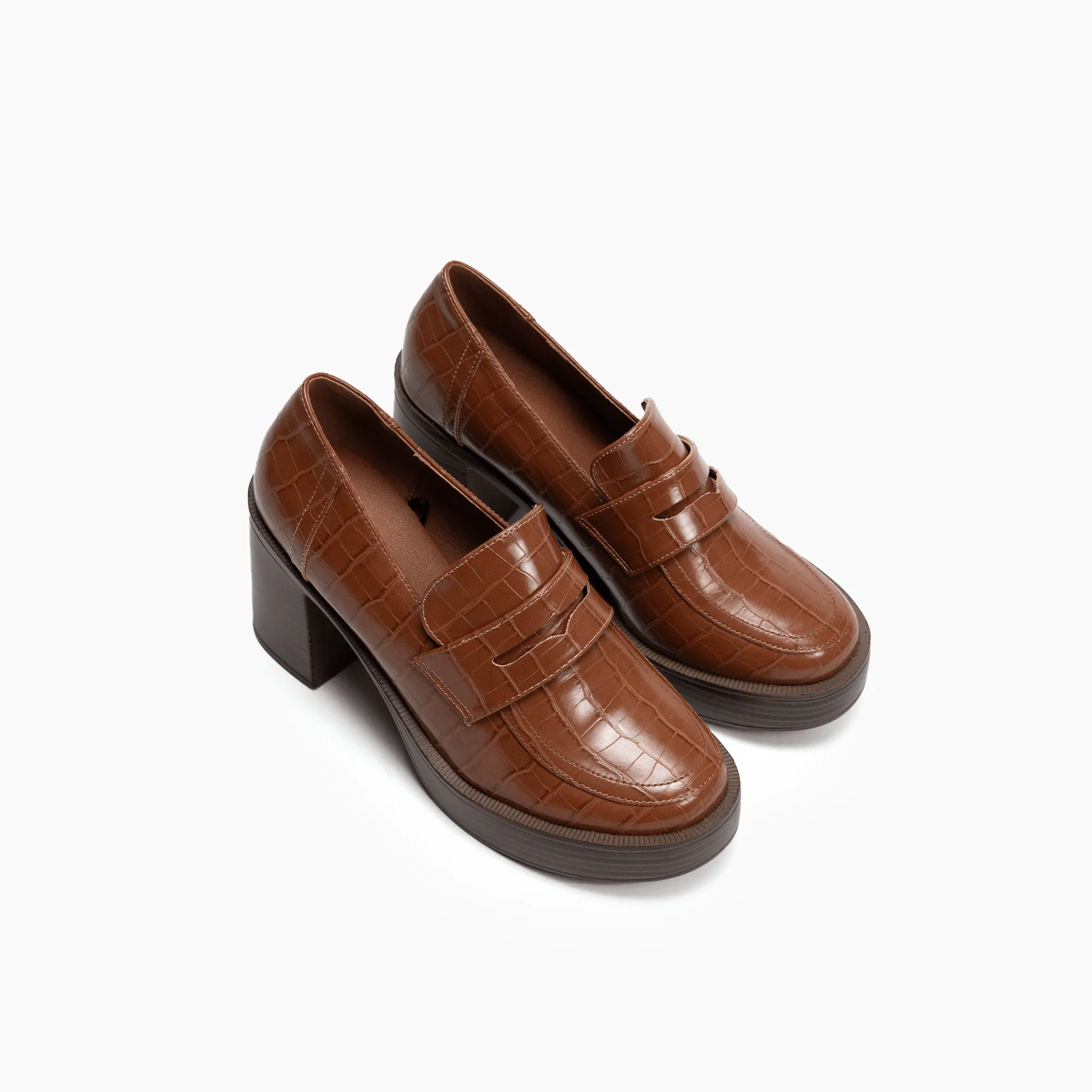 Harper Faux Croc Loafer Heels