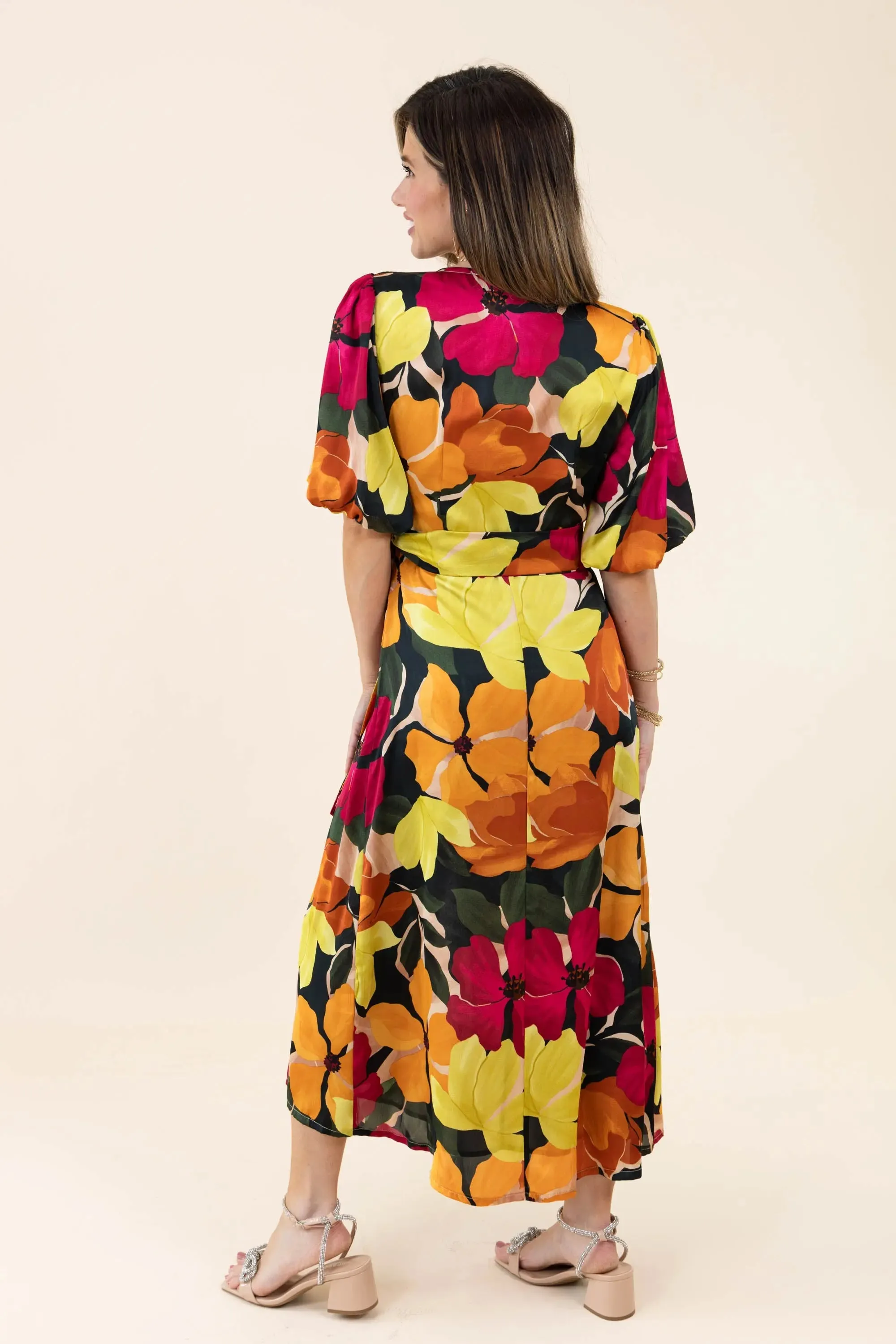 If You're Not the One Bubble Sleeve Midi Wrap Dress