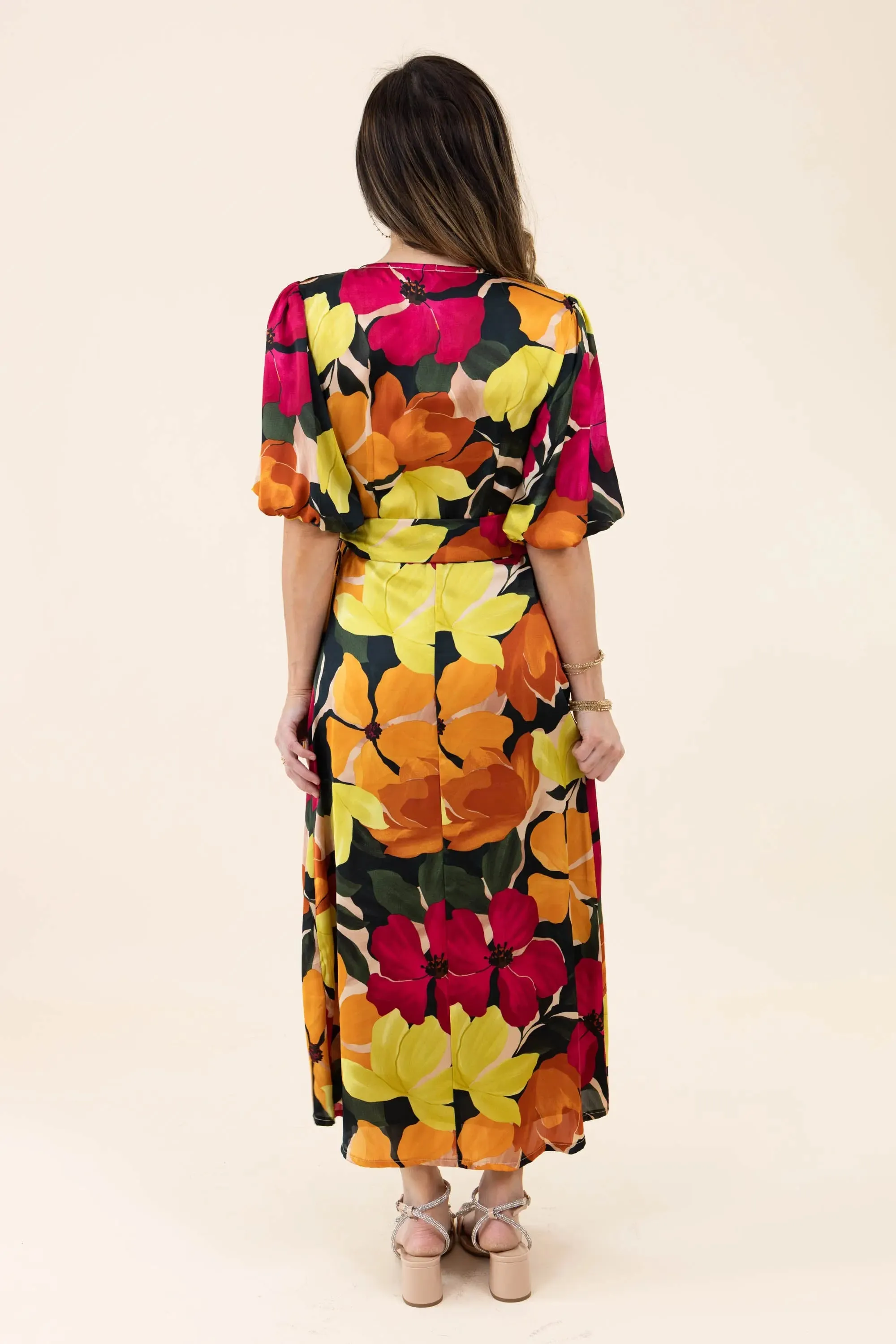 If You're Not the One Bubble Sleeve Midi Wrap Dress