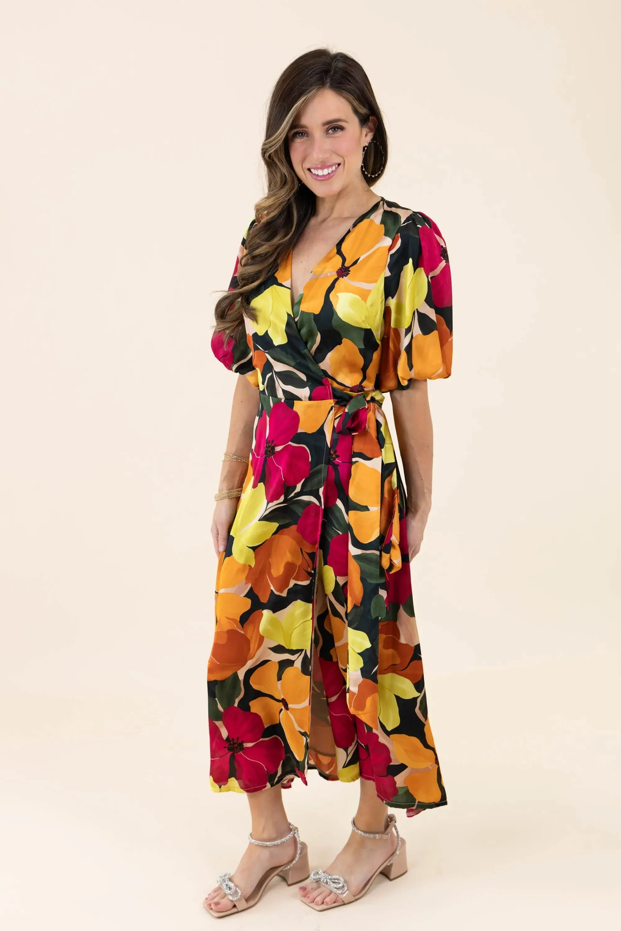 If You're Not the One Bubble Sleeve Midi Wrap Dress