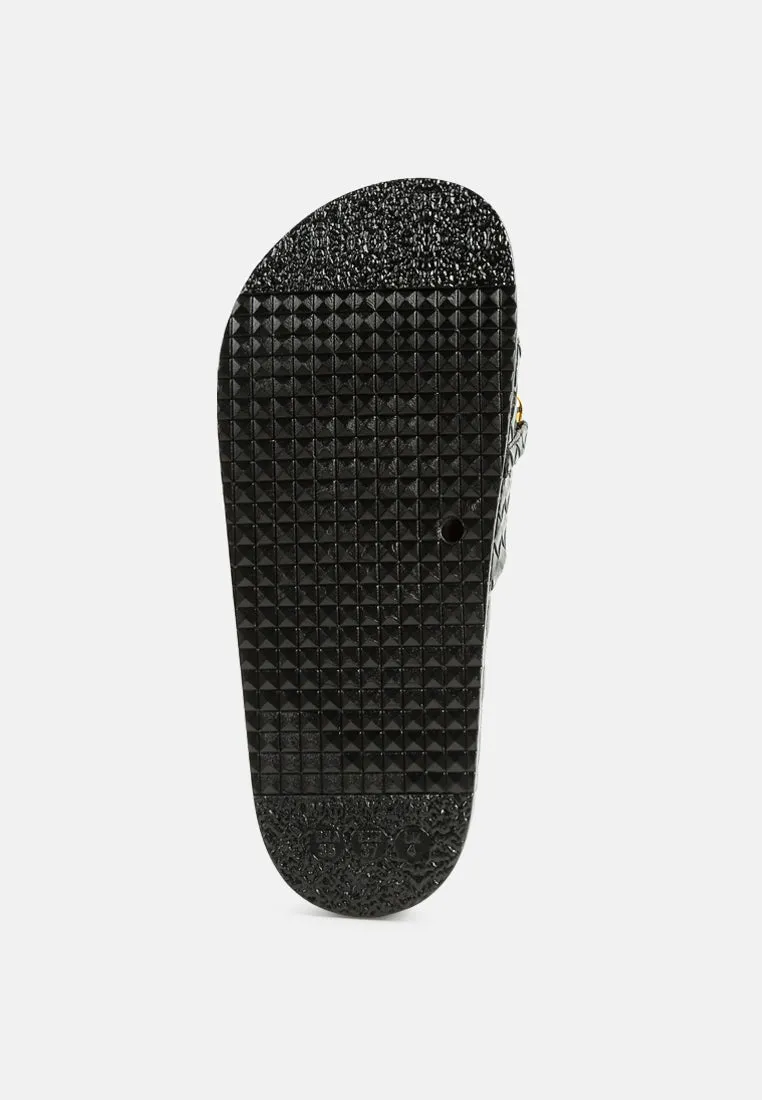 Miami Shot Bling Chain Strap Woven Slip On Flats