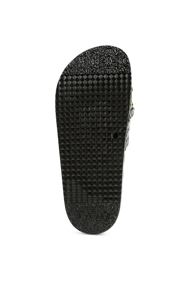 Miami Shot Bling Chain Strap Woven Slip On Flats