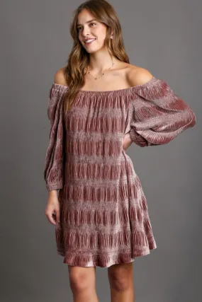Pink Off-Shoulder Balloon Sleeve Velvet Mini Dress