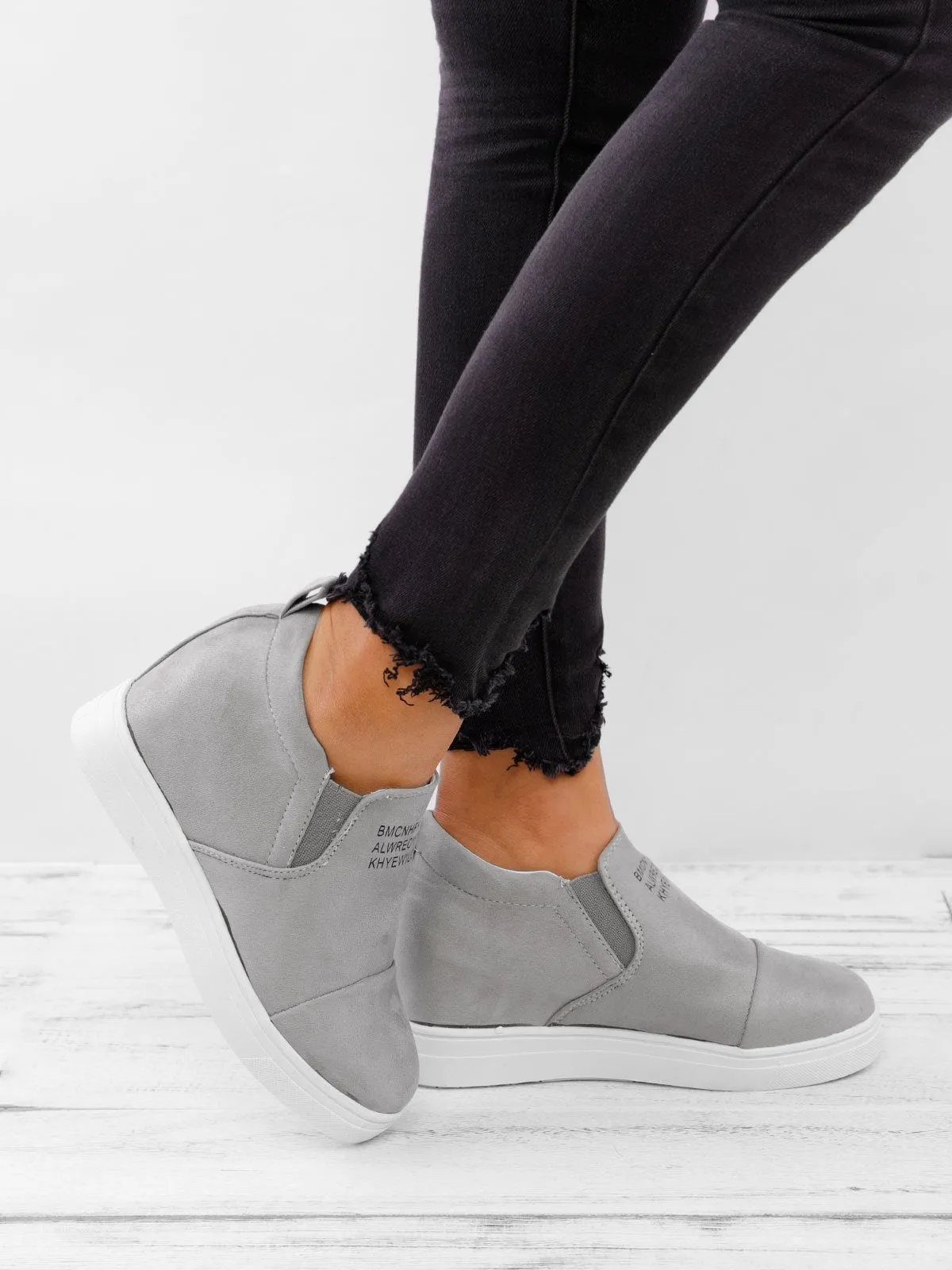 Purpdrank - Women Faux Suede Wedge heel Sneakers Slip on Breathable Shoes