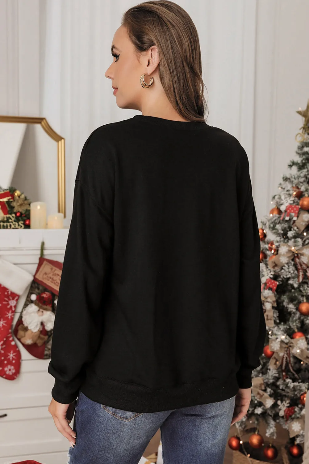 Rhinestone MORE PEACHTSO1 Pattern Sweatshirt
