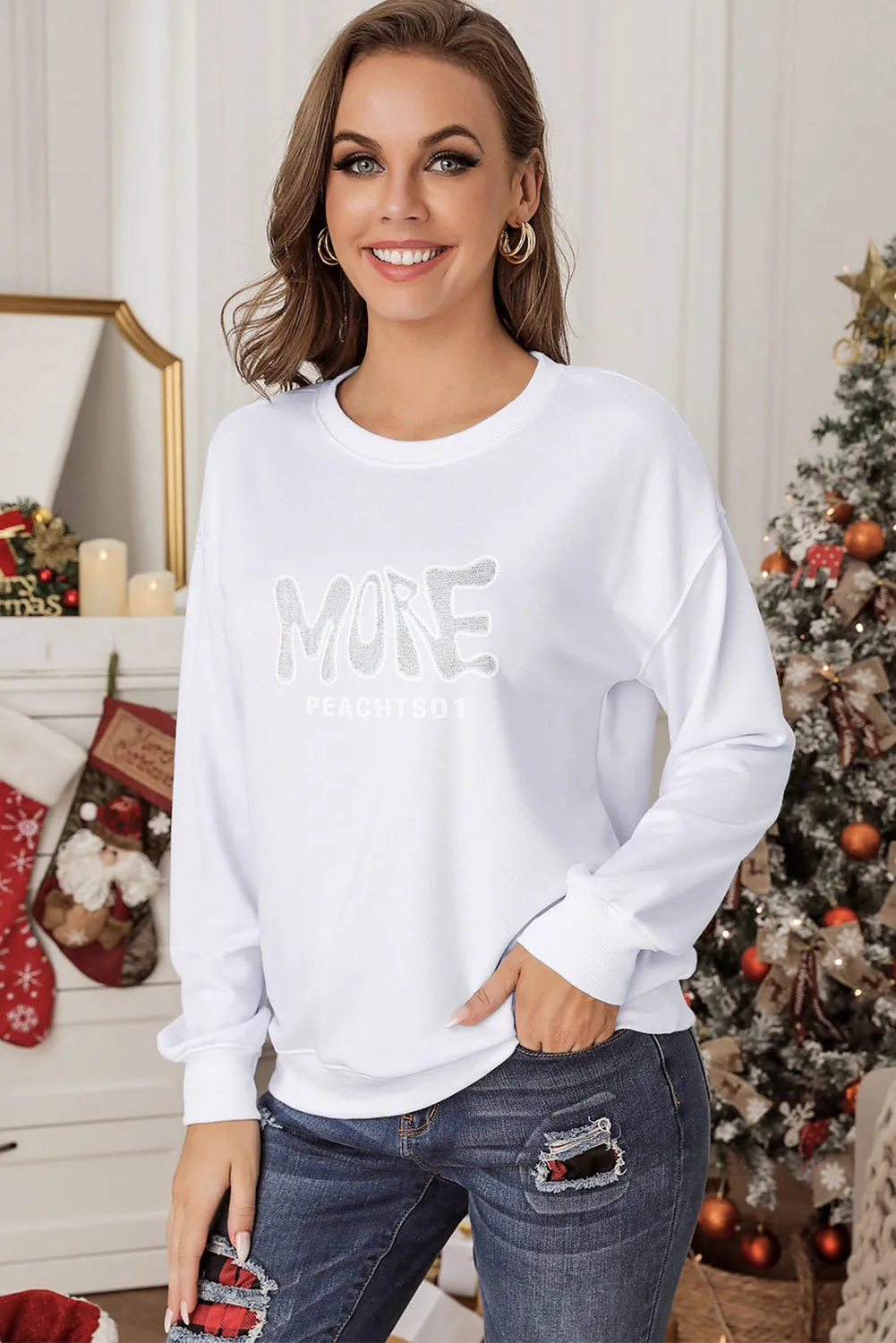 Rhinestone MORE PEACHTSO1 Pattern Sweatshirt