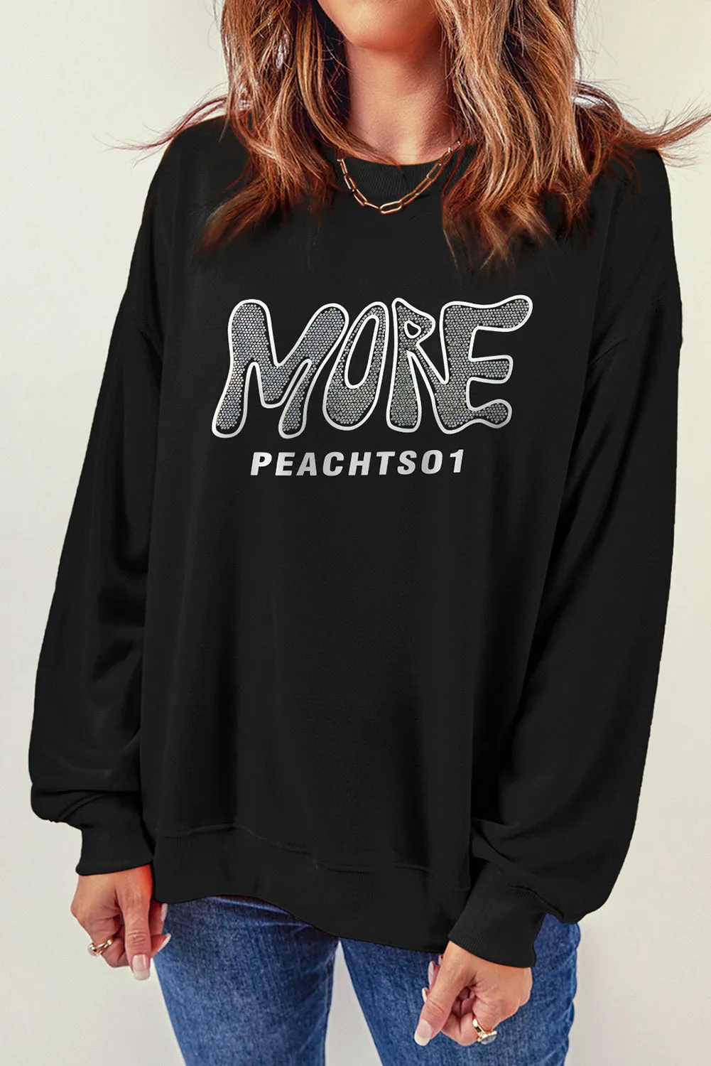 Rhinestone MORE PEACHTSO1 Pattern Sweatshirt