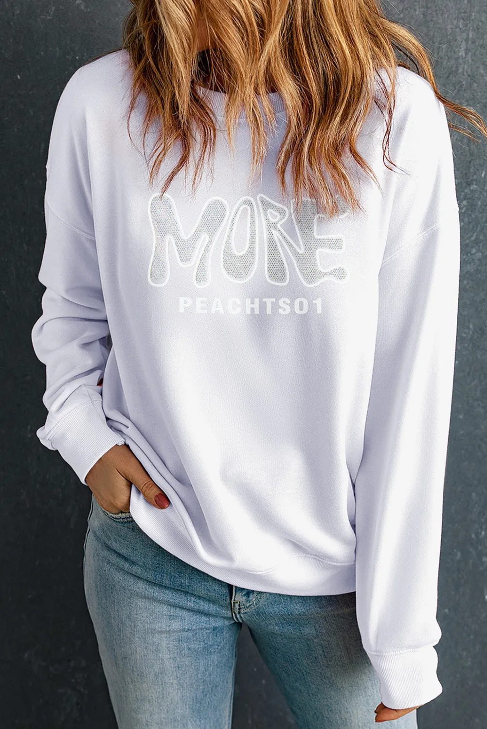 Rhinestone MORE PEACHTSO1 Pattern Sweatshirt