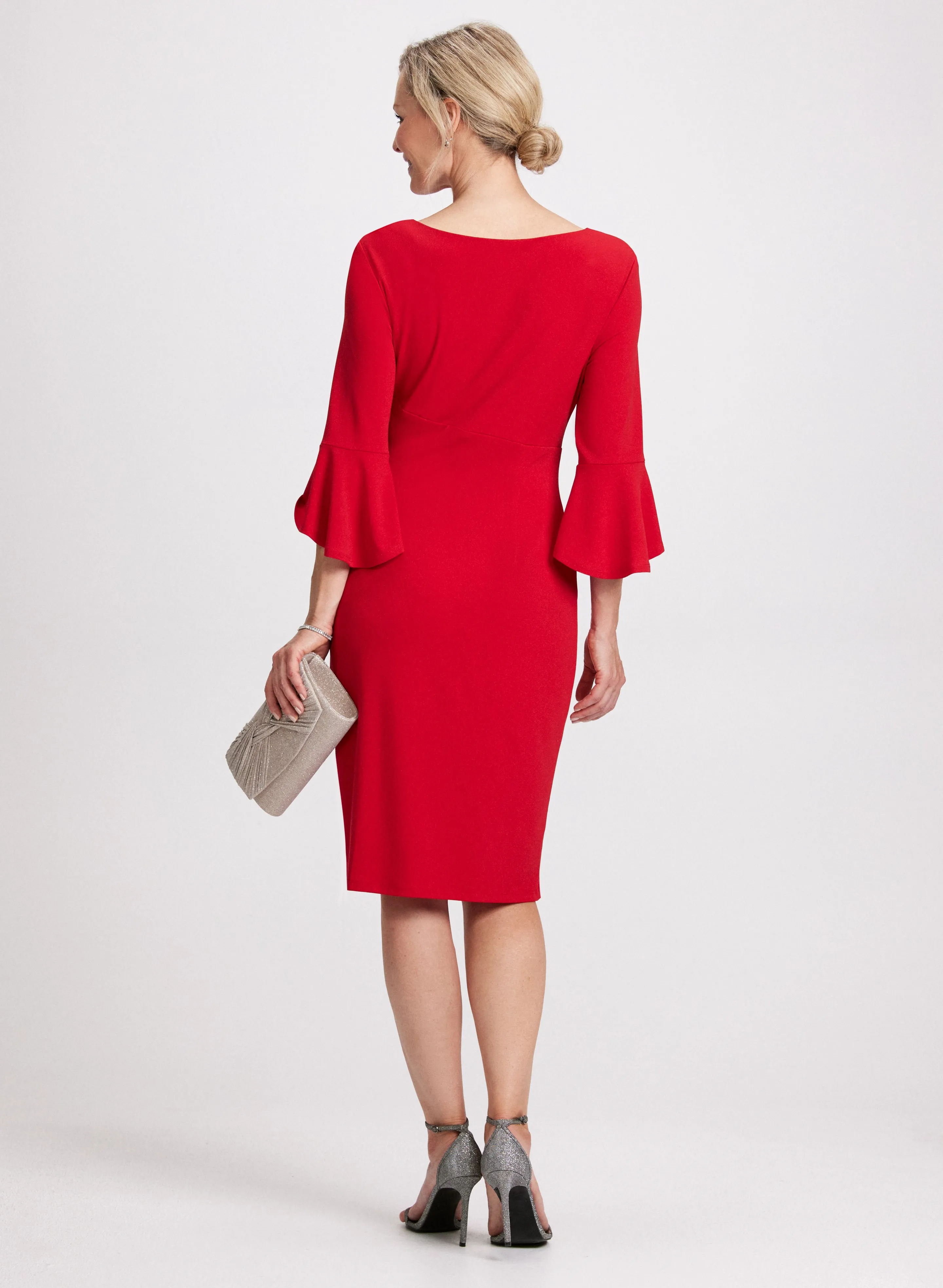 Ruched Waist Bell Sleeve Dress