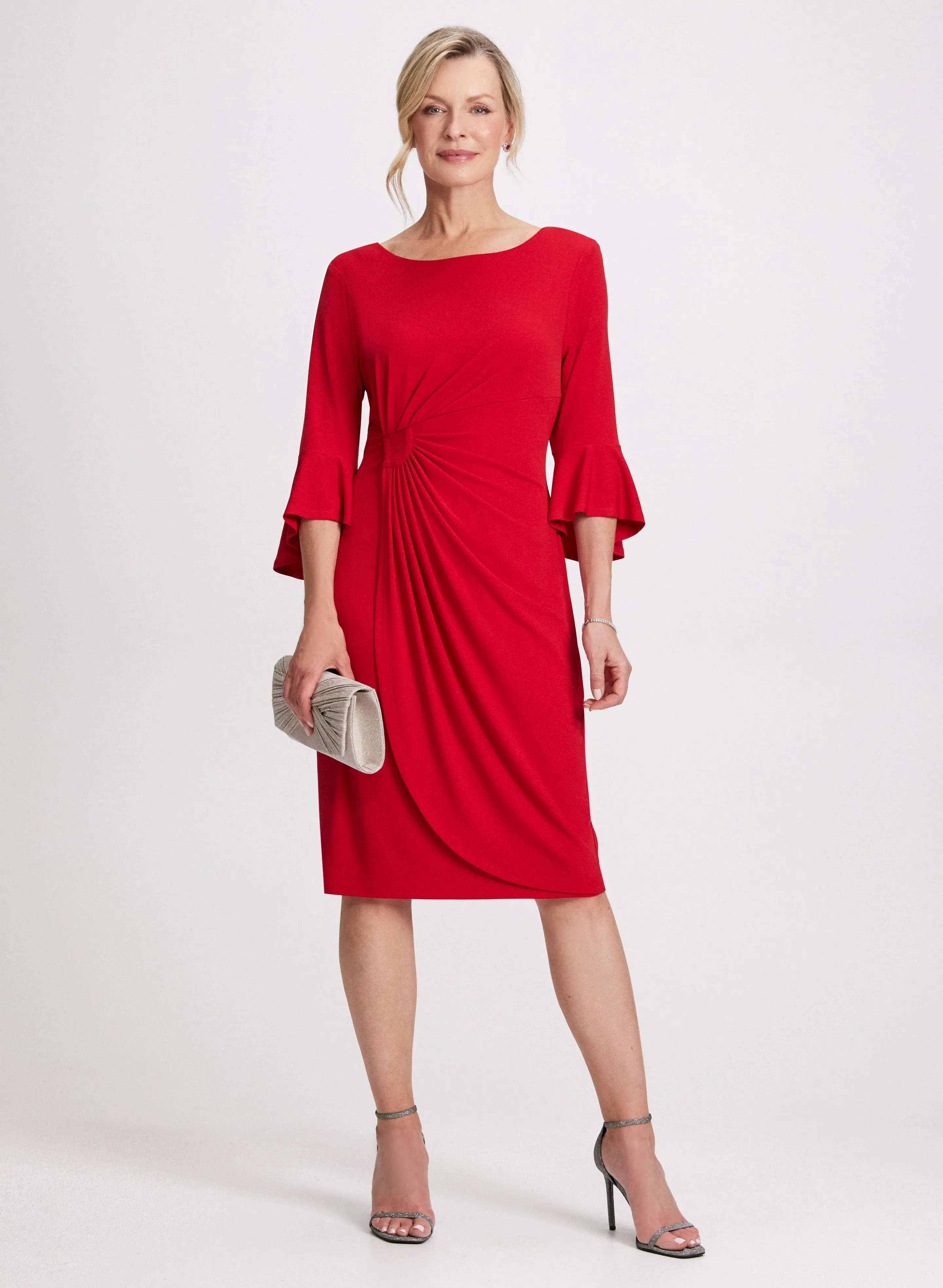 Ruched Waist Bell Sleeve Dress