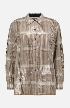 Sequin Plaid Oversized Shirt Jacket