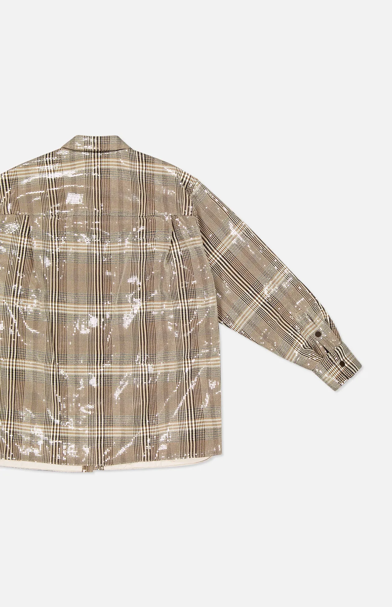 Sequin Plaid Oversized Shirt Jacket