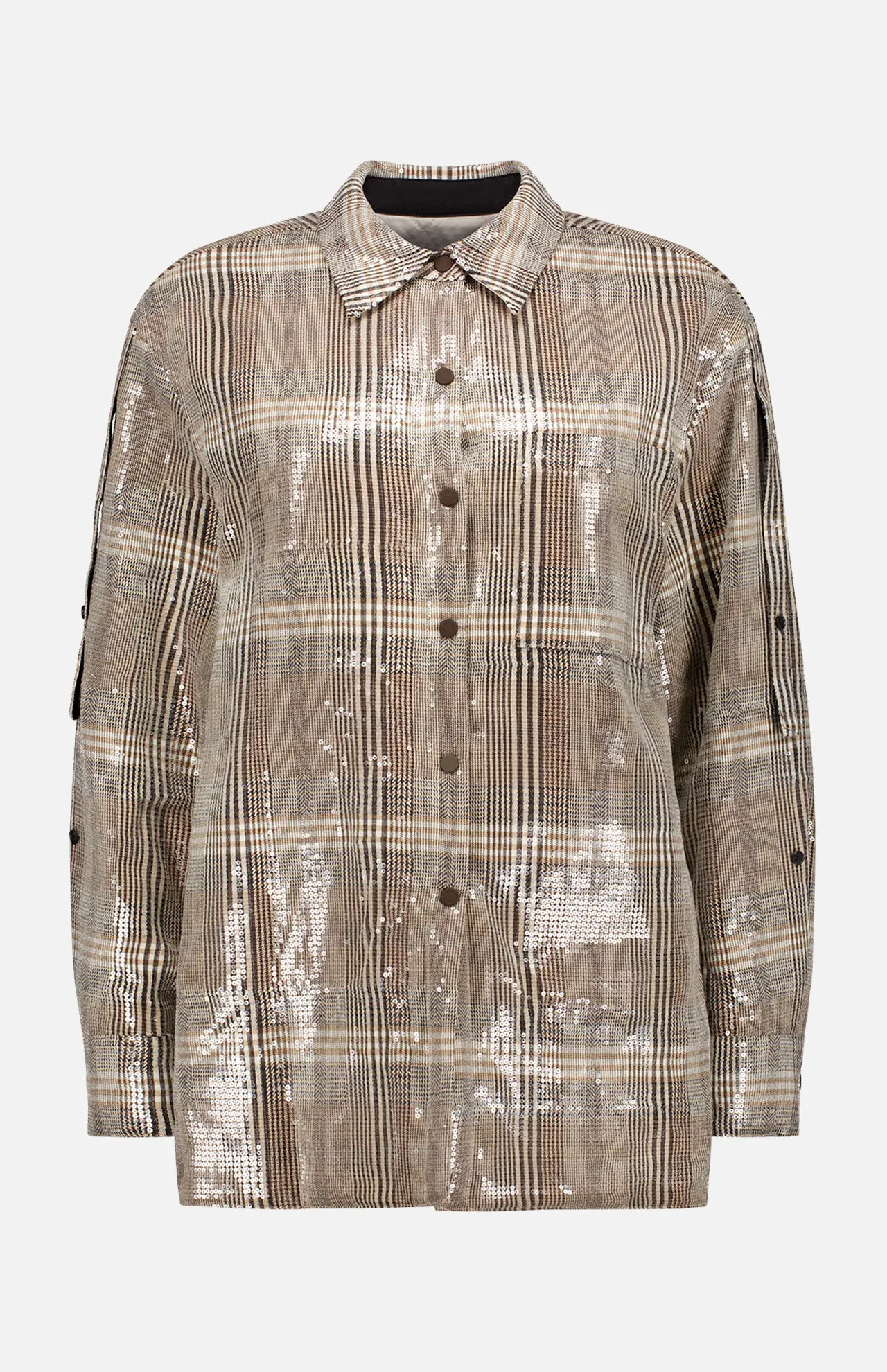 Sequin Plaid Oversized Shirt Jacket