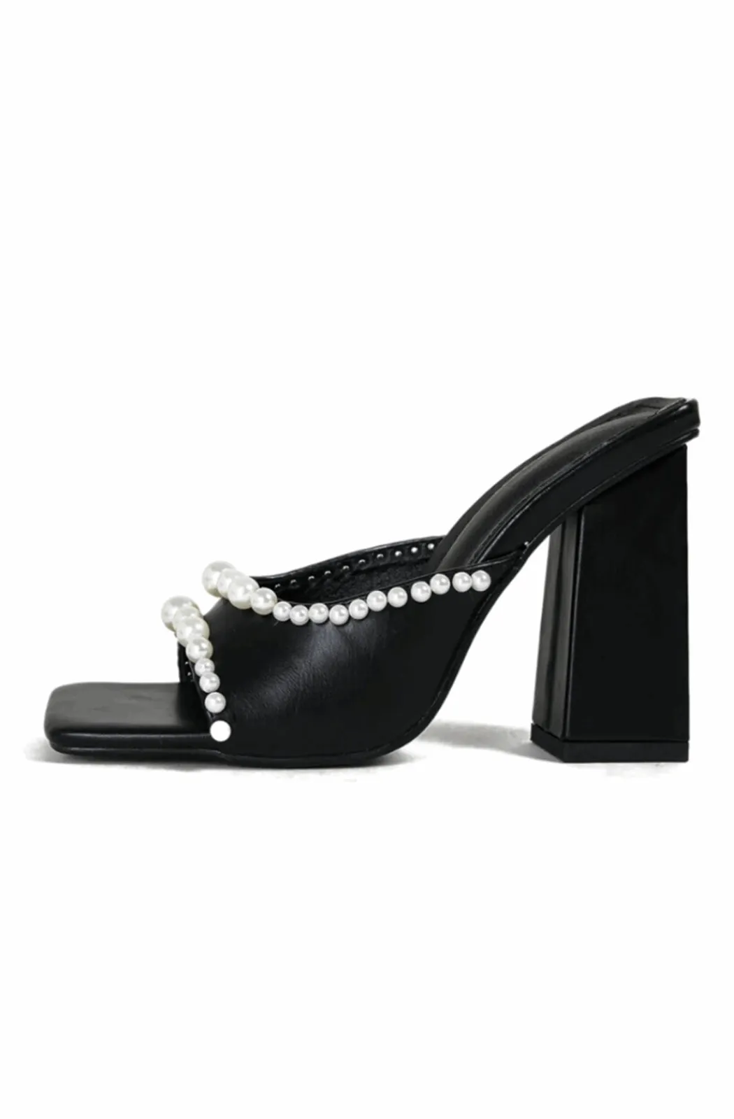 Square open toe heeled sandals with pearls