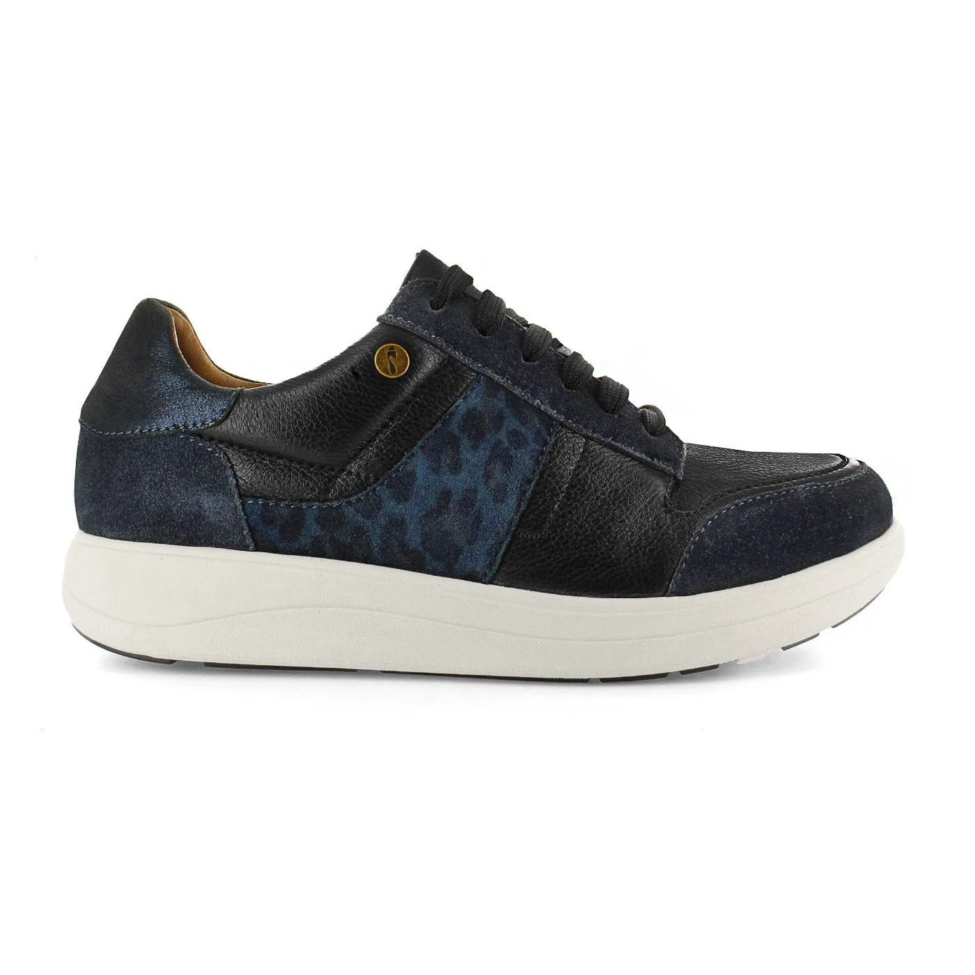 Strive Stellar Ladies Navy Leopard Leather Arch Support Lace Up Trainers