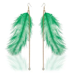 TID | Feather Dangles with gold chain drop  Earrings Green