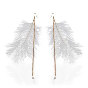 TID | Feather Dangles with gold chain drop  Earrings White