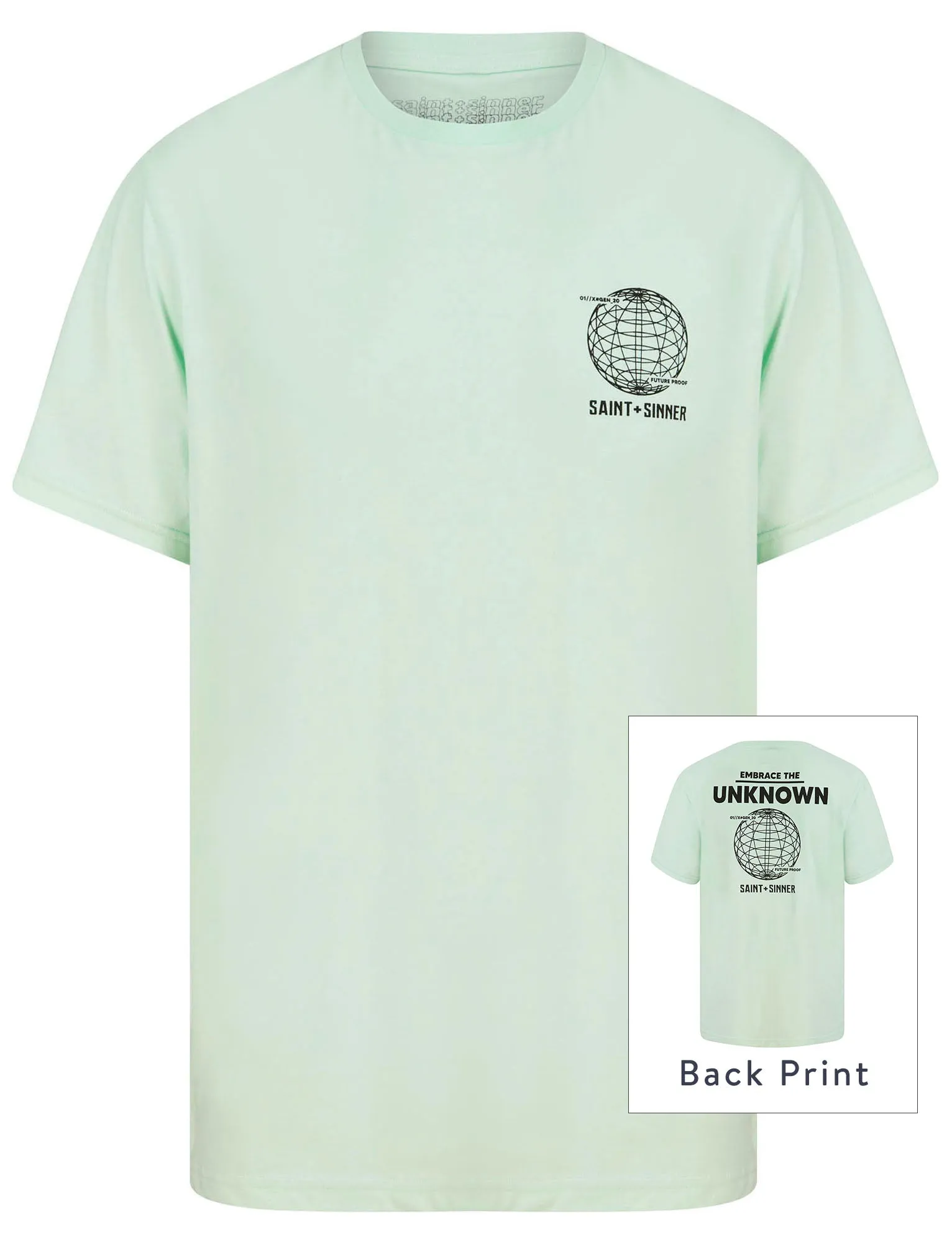 Unknown Globe Motif Cotton Jersey T-Shirt in Misty Jade - Saint   Sinner